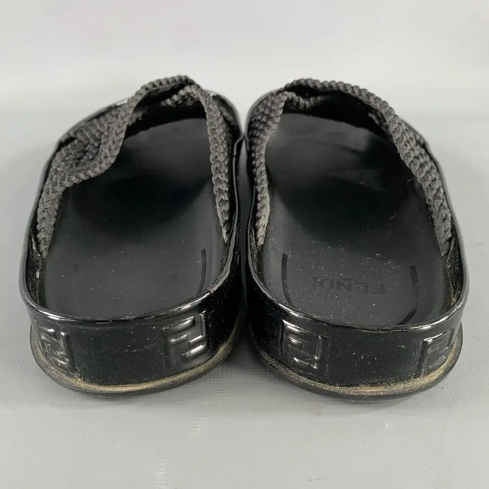 FENDI Size 8 Black Monogram Nylon Slide Sandals